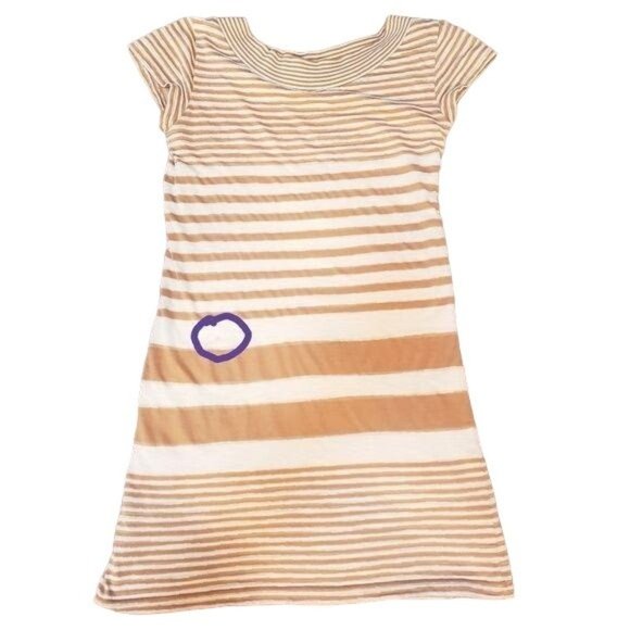 Anthropologie Maeve haven dress in tan and cream striped tee shirt dress size xs - Picture 5 of 7